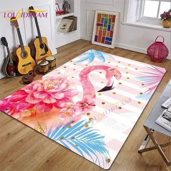 3D ковер с изображением фламинго, ковер для гостиной, спальни, детской комнаты, красочный современный ковер, нескользящий напольный ковер, INS, стильный декор, цветочный ковер 40cm x 60cm