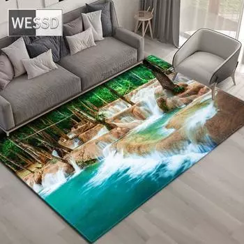 3D ковер с природными пейзажами для гостиной, зеленый лес, водопад, пейзажный ковер, противоскользящий ковер для спальни, большой в ванной комнате 40x60cm 1pcs