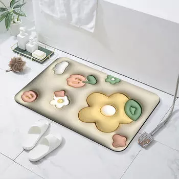 3D коврик для ванной. Коврик для ванной. Сладкий цветочный узор Мягкий моющийся декоративный абсорбент Многоцелевой Grass 40cm 60cm