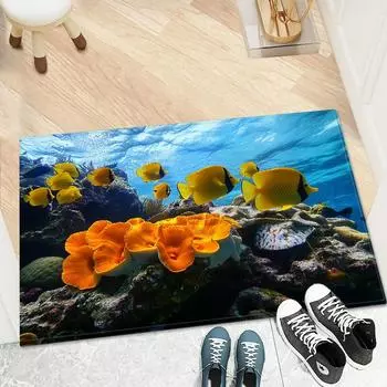 3D Коврик для ванной с подводным миром, морскими рыбами, мягкий фланелевый, суперабсорбирующий коврик для туалета, спальни, комнатный ковер 40x60cm