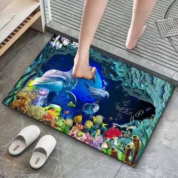 3D-коврик с изображением океана, нескользящий и впитывающий, для прихожей и ванной комнаты 40x60 cm