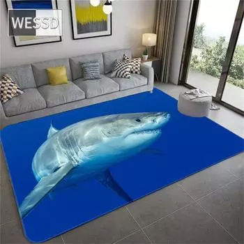 3D коврик с узором акулы для спальни, большой ковер с морскими животными, коврик для гостиной, материал из губки, ковер для комнаты, ковер для спальни для мальчиков 40x60cm 1pcs