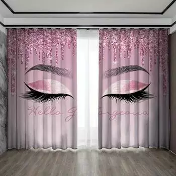 3D Красивые Глаза Ресницы Блестящие Красочные Шторы На Окна Жалюзи Для Гостиной Детской Спальни Ванной Кухни Двери Домашнего Декора2P W65X60H(cm)X2Pcs&Hook