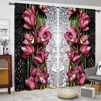 3D красные цветочные водные бусины цветочные оконные шторы жалюзи для гостиной детской спальни ванной кухни офиса двери домашнего декора2 шт. W65X60H(cm)X2Pcs&Hook