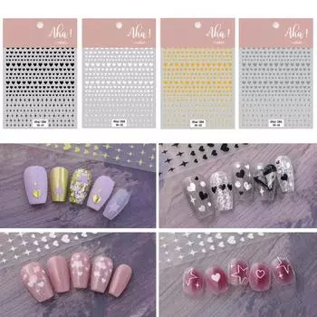 3D красочные голографические наклейки для ногтей в форме сердца полые художественные наклейки женские долговечные наклейки для гель-лака белый/красный