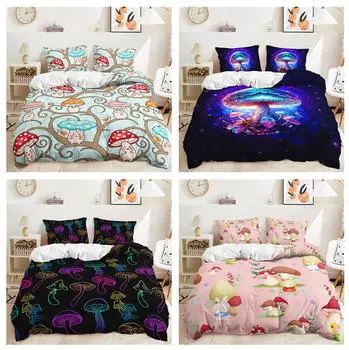 3D красочный комплект постельного белья с грибами, роскошный пододеяльник из микрофибры, наволочка, 2/3 предмета, домашний текстиль, подарок на праздник Baby 100x135cm