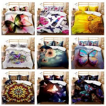 3D красочный комплект постельного белья серии бабочек с рисунком насекомых, пододеяльник и наволочка, цифровая печать высокого разрешения, полноразмерное украшение для дома Baby 100x135cm