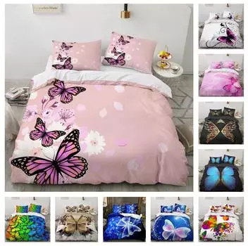 3D красочный комплект постельного белья с бабочкой для женской комнаты, пододеяльник DE200 * 200, полноразмерный роскошный комплект постельного белья, пододеяльник с бабочкой Baby 100x135cm