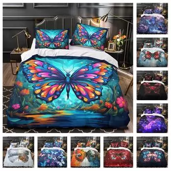 3D красочный комплект постельного белья с бабочкой, модный быстросохнущий пододеяльник, наволочка, 2/3 шт., мягкий чехол для девочек и детей, для полноразмерной кровати Baby 100x135cm