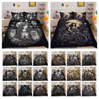 3D Красота Череп Печати Домашнее Постельное Белье Один Размер Постельный Комплект Из Микрофибры Подросток Прохладный Модный Домашний Комплект Постельного Белья UK Single 135x200cm