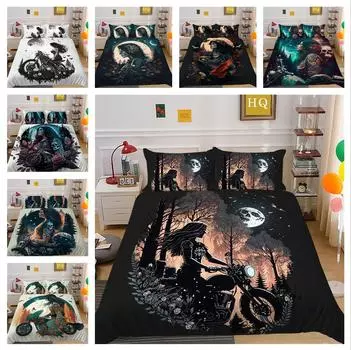 3D Красота Голова Черепа Комплект постельного белья Красота Череп Голова Мотоцикла Шаблон Пододеяльник Наволочка 2/3 Шт. Ткань Из Микрофибры Полноразмерное Украшение Дома Baby 100x135cm