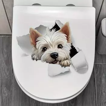 3D креативная наклейка для туалета, милая собака, самоклеящиеся наклейки на стену, украшение для ванной комнаты, дома, съемные наклейки для декора стен 30X30CM