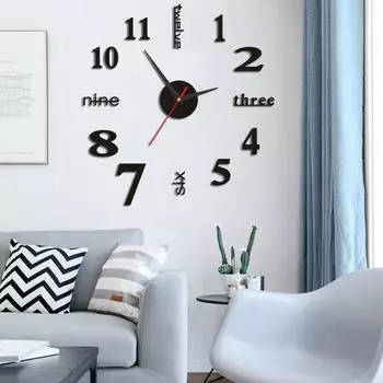 3D Креативные акриловые настенные зеркальные часы своими руками Простые домашние цифровые настенные наклейки Украшения Беззвучные кофейные чашки Настенные наклейки Кварцевые часы чёрный