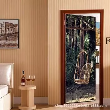 3D креативные деревянные наклейки для украшения дверей, мраморные простые абстрактные линии, цветы, обои для гостиной, домашний декор, художественные наклейки для спальни 77*200cm