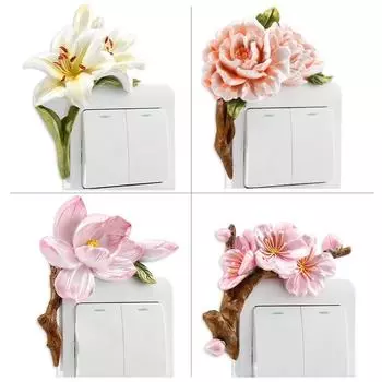 3D креативные наклейки из смолы для переключателей, декоративные настенные наклейки, легкая роскошная гостиная, спальня, настенная защитная крышка для розетки, цветы