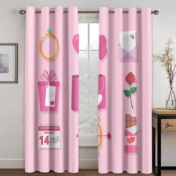 3D Креативные Шторы Шоколадные Цветы Подарки Любовные Письма Кольца Любовные Сердца 2 Панели Гостиная Балкон Окно Декор Шторы 50W130H(CM)X2PCS&Grommet Top