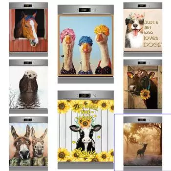 3D креативный рисунок забавных животных, художественный дизайн, самоклеящаяся наклейка на дверь холодильника, посудомоечной машины, обои, наклейка на стену, кухня 45X82cm 18X32inch