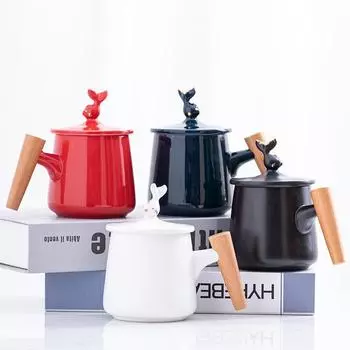 3D Кролик Деревянная Ручка Кружка Чашка Кружка для Чая Оригинальные Кружки Кофейные Чашки Новогодние Кружки Термос Рождественский Подарок Термо Керамический