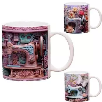 3D кружка для шитья с забавным рельефным эффектом, узор для квилтинга, чайная ручная расписная цветочная швейная машинка, кофейная чашка, подарки для дома 300ml