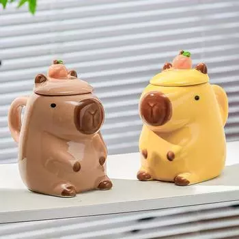 3D кружка капибара керамическая кружка для кофе мультяшная капибара парная чашка с ручкой и крышкой забавная чашка для чая подарок для девочек реквизит для фотосессии на вечеринке коричневый