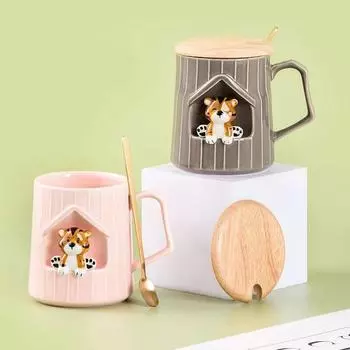 3D кружка с изображением тигра, оригинальные кружки, кофейные чашки, чашка для кофе, кружка для напитков с крышкой, красивые кружки для чая, пивные забавные керамические милые 400ml