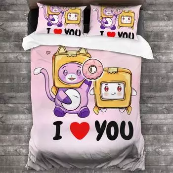 3D Lankybox Foxy Boxy All Season Twin Bedding Set Single Twin Full Queen King Size Bed Set Aldult Kid Bedroom Duvetcover Sets 135X200cm-2pcs
