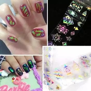 3D лазерная научно-фантастическая комбинация геометрических наклеек для ногтей, крутой трехмерный фольгированный звездный лазерный дизайн ногтей с треугольными узорами 1