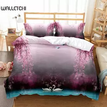 3D Лебеди Романтический пододеяльник/Покрывало Doona Комплект односпальных двуспальных постельного белья размера «queen-size» размера «king-size» размера «cal» EU single(135x200cm)