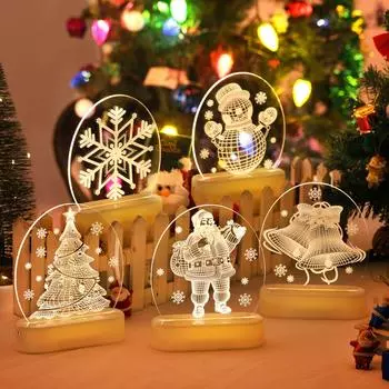 3d Led Christmas Lamp Santa Snowman Bells Ornament Night Lights Christmas Holiday Gifts For Home