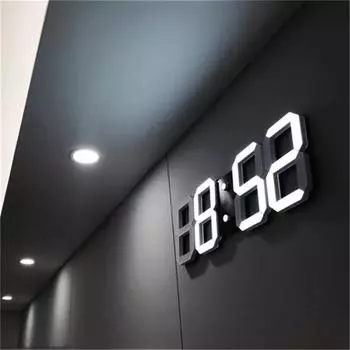 3D LED Digital Wall Clock with 3 levels Brightness Alarm Clock Snooze Table Clocks Thermometer Wall Hanging Clock Home decor белый