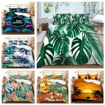 3D летний комплект постельного белья с пальмовым листом и растением, пододеяльник, наволочка 2/3, AU/DE/US/UK/EU, полноразмерное украшение для дома Baby 100x135cm