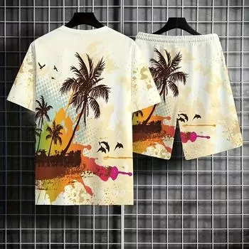 3D Летний костюм в стиле пляжа с кокосом, шорты с коротким рукавом, напечатанный костюм S