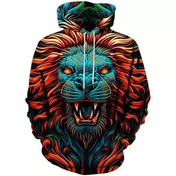 3D лев принт толстовка женская мода элегантный уличная одежда осень длинный рукав толстовка harajuku свободный большой размер удобный S