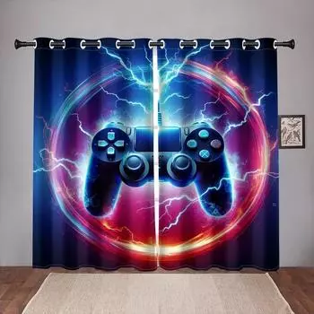 3D lightning Cool Gamer Controller Switch Cheap Window Curtain Blinds For Living Room Kids Bedroom Bathroom Kicthen Door Home De W65X60H(cm)X2Pcs&Hook