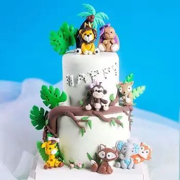 3D Lion Monkey Cake Topper Elephant Giraffe Cake Decoration Baby Shower Decor Style 2