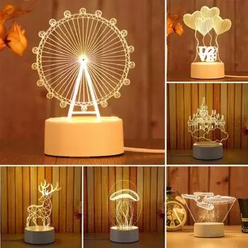 3D Лошадь/Лодка/Башня Акриловый Цвет Изменение 3 Ночной Светодиодный Свет Настольная Прикроватная Лампа 17#