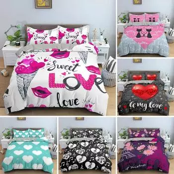 3D Love Heart Пододеяльник Paris Tower Постельное белье Домашний текстиль Постельное белье Мягкий комплект постельного белья QueenKing Size для детей 70x133cm 2pcs