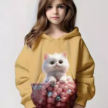 3D Lovely Kitty Print Hoodies For Girls Весна Осень Рождественский Подарок 100