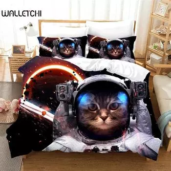 3D Lovely Pet Cat Bedding Set,Duvet Cover Comforter Bed Set Quilt Cover Pillowcase,King Queen Twin Size Boys Girls Adults 135x200cm 2pcs