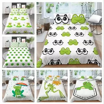 3D лягушка Постельные принадлежности Полный размер Белый фон Животный узор Покрывало Комплект ткани из микрофибры с застежкой-молнией Моющиеся мягкие украшения для дома Baby 100x135cm