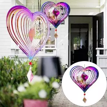 3D Любовь Сердце Ветер Spinner Украшение Крытый Открытый Сад Двор Крыльцо Красочное Сердце Металлический Перезвон Ветра
