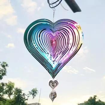3D Любовь Сердце Ветер Spinner Украшение Крытый Открытый Окна Сад Двор Крыльцо Красочные Металлические Колокольчики Висячие серебряный