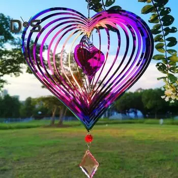 3D Любовь Сердце Ветер Spinner Украшение Крытый Открытый Сад Двор Крыльцо Красочное Сердце Металлический Перезвон Ветра Висячий Орнамент Подвеска Отпугивания Птиц разноцветный