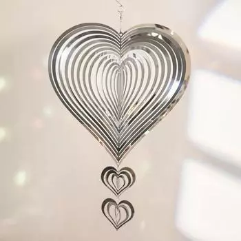 3D Любовь Сердце Ветер Spinner Украшение Крытый Открытый Окно Сад Двор Крыльцо Красочные Металлические Колокольчики Висячий Орнамент Подвеска Рождественский Подарок серебряный
