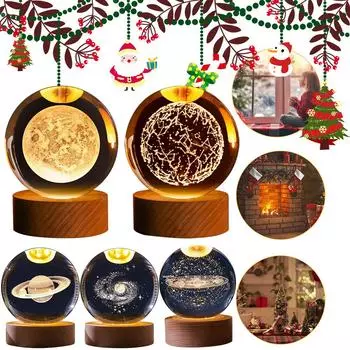 # 3D Луна Галактика Глобус Ночной Светильник Светодиодные Огни Глобус Деревянная Основа для Спальни Декор F