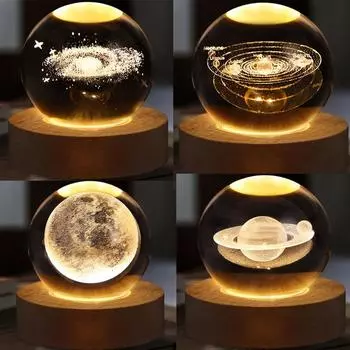 3D Луна Хрустальный Шар Ночные Огни Светящаяся Планета Галактика Астронавт Солнечная Система Лазерная Резьба Хрустальный Шар Освещение Подарок На День Рождения