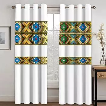 3D Luxury Gray Ethiopian Eritrean Traditional Boho Saba Curtains Free Shipping2Pcs Thin Drapes for Living Room Bedroom Window De W65X60H(cm)X2Pcs&Hook