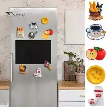 3D-магнит на холодильник с имитацией еды, мультяшный хлеб из смолы, рожок мороженого, кофе, молоко, фрукты, магнит на холодильник, домашний офис, кухня, украшение G