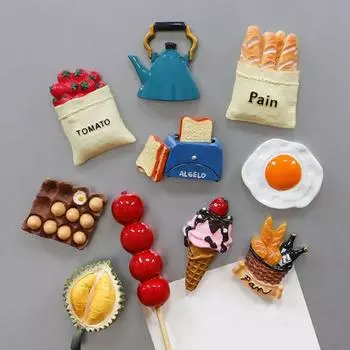 3D-магнит на холодильник с имитацией еды, мультяшная жареная яичница, дуриан, рожок мороженого, томат, хлебопечка, кружка для кофе, магнит на холодильник для домашнего офиса, кухни H