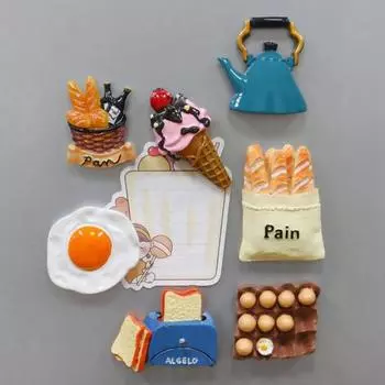 3D-магнит на холодильник с имитацией еды, мультяшное жареное яйцо, дуриан, рожок мороженого, томат, хлебопечка, кружка для кофе, магнит на холодильник, украшение для кухни A
